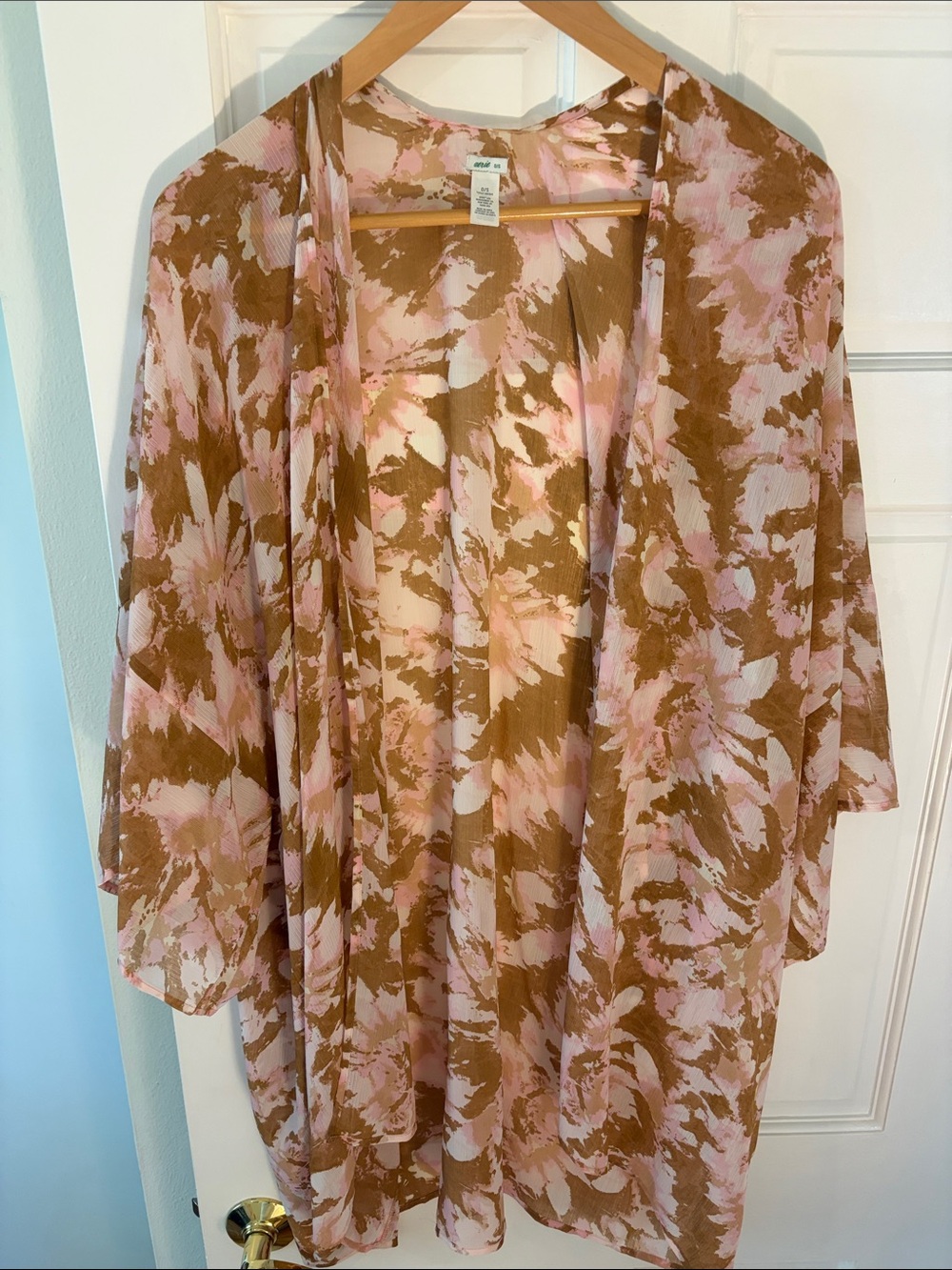 aerie Brown & Pink Floral Open-Front Duster